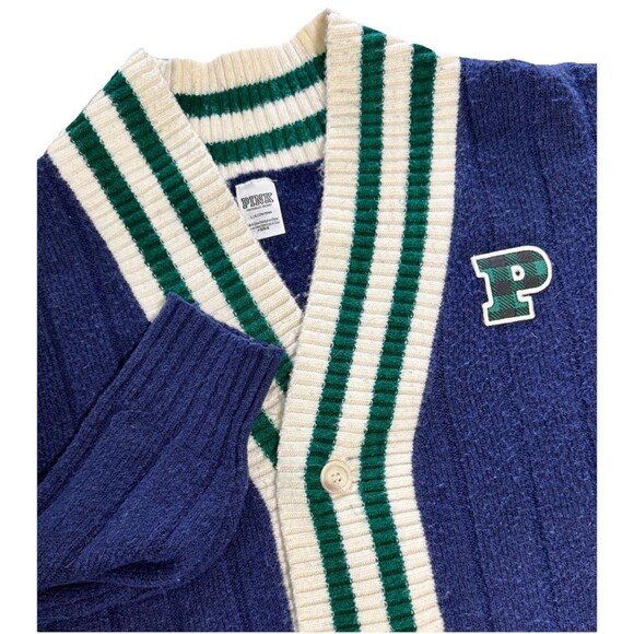 VS PINK Varsity Cardigan Collegiate CableKnit Oversized Ivy League Old Money Lg - Picture 6 of 11